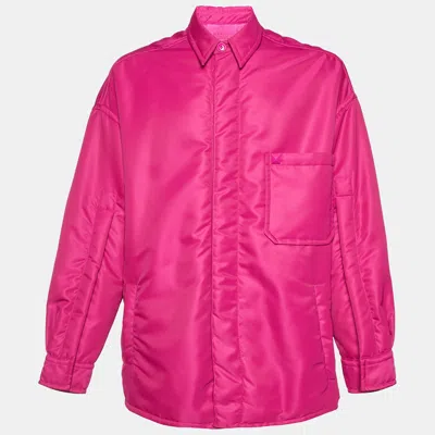 Pre-owned Valentino Pink Nylon Rockstud Detail Padded Oversized Jacket L