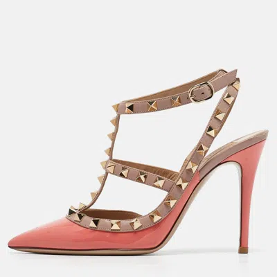Pre-owned Valentino Garavani Pink Patent And Leather Rockstud Cage Pumps Size 36