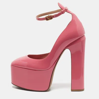 Pre-owned Valentino Garavani Pink Patent Leather Tan-go Platform Pumps Size 36.5