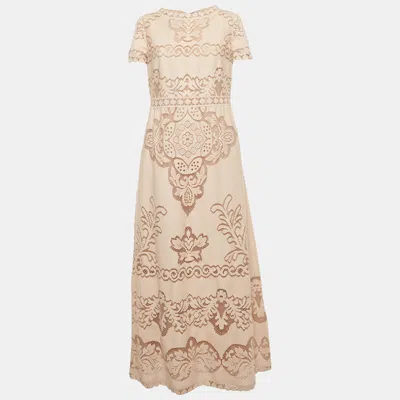 Pre-owned Valentino Pink Patterned Lace Maxi Dress L