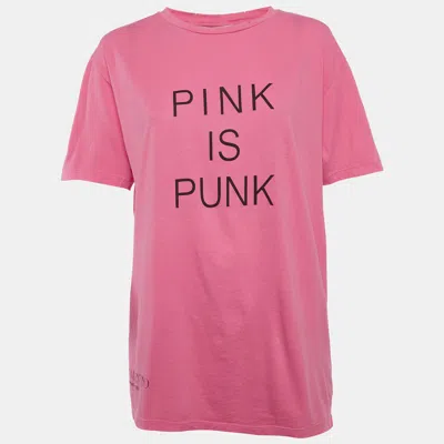 Pre-owned Valentino Pink Pink Is Punk Print Jersey Distressed T-shirt S