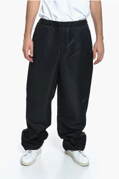 Valentino Pink Pp Nylon Loose-fit Trousers With Logo Application In Black
