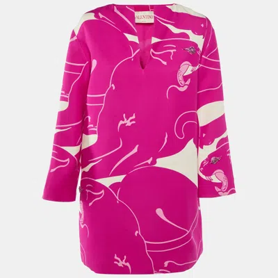 Pre-owned Valentino Pink Printed Stud Detail Silk Mini Dress M