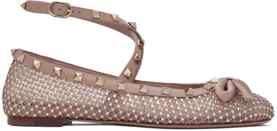 Valentino Garavani Pink Rockstud Ballerina Flats In Mzq Silk/rose Can