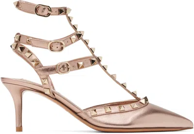 Valentino Garavani Pink Rockstud Caged Heels In Neutral