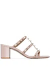 Valentino Rockstud Caged Metallic Leather Slide Sandals In Pink