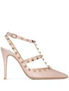 Valentino Pointed Toe Rockstud Pumps With Adjustable Ankle Strap In Pink