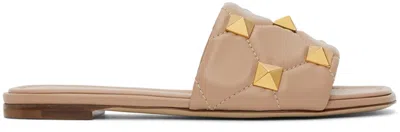 Valentino Garavani Pink Roman Stud Sandals In Gf9 Cinnamon