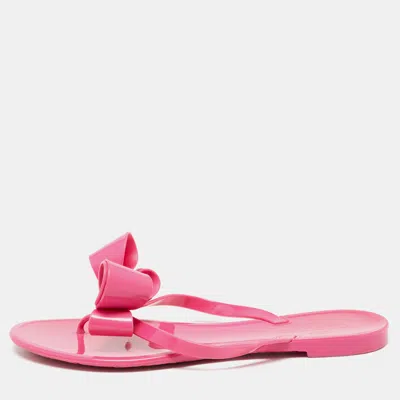 Pre-owned Valentino Garavani Pink Rubber Bow Slide Flats Size 40