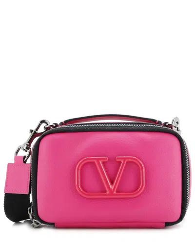 Valentino Garavani Valentino Pink Sheep Leather Vlogo Zip Around Camera Crossbody (authentic Pre-  Loved)