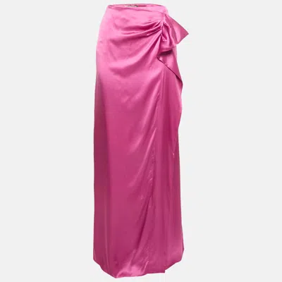 Pre-owned Valentino Pink Silk Draped Long Skirt Xl