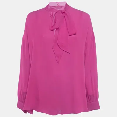 Pre-owned Valentino Pink Silk Neck Tie-up Blouse S
