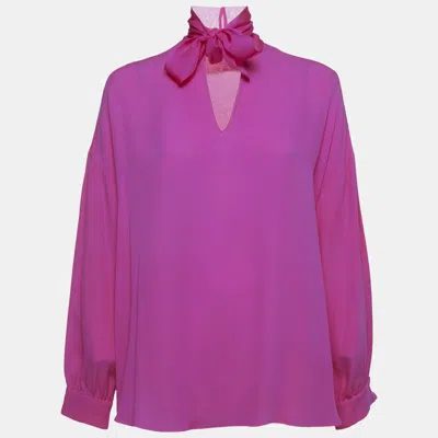 Pre-owned Valentino Pink Silk Tie-up Neck Detail Oversized Blouse S