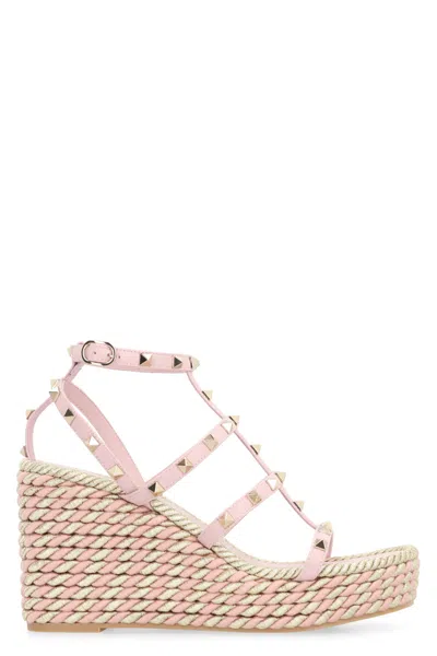 Valentino Garavani Pink Studded Rockstud Wedges