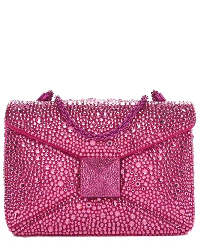 Valentino Garavani Valentino Pink Suede Crystal Embellished Small One Stud Clutch With Chain  (authentic Pre-loved)