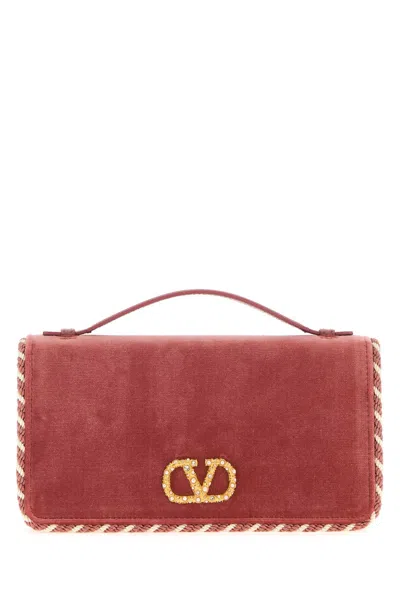 Valentino Garavani Pink Velvet Vlogo Signature Handbag