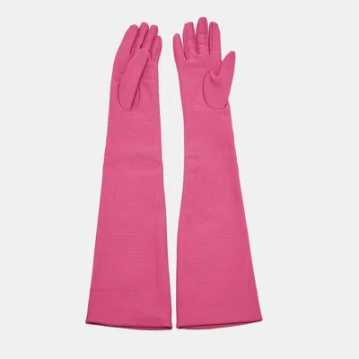 Pre-owned Valentino Garavani Pink Vlogo Detail Jersey Elbow-length Gloves