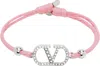 Valentino Pink Vlogo Signature Cotton Bracelet In D4a Rosa/crystal