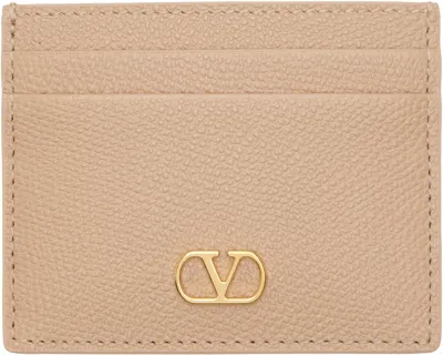 Valentino Garavani Pink Vlogo Signature Grainy Calfskin Card Holder In Sand