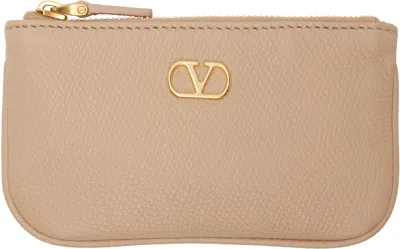 Valentino Garavani Pink Vlogo Signature Grainy Calfskin Coin Pouch In Sand