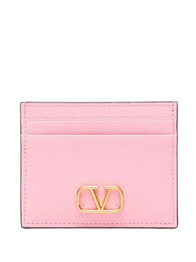 Valentino Garavani Pink Vlogo Signature Leather Card Holder