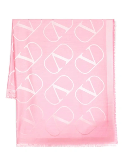 Valentino Pink Vlogo Signature Print Fine Knit Scarf