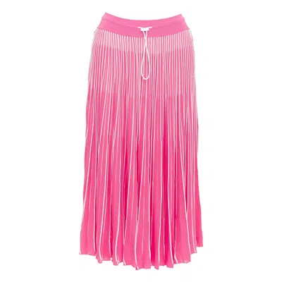 Pre-owned Valentino Pink White Viscose Striped Plisse Toggle Waist Knit Midi Skirt S