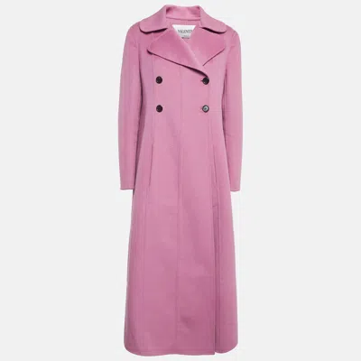 Pre-owned Valentino Pink Wool Double Breasted Long Coat L