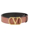 Valentino Dark Pink Leather Vlogo Belt In Pink