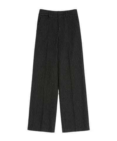 Valentino Pinstripe Trousers In Wool And Silk In Black