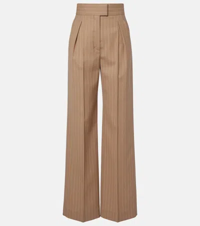 Valentino Pinstripe Pleated Wool Wide-leg Pants In Brown