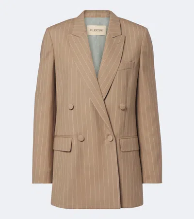 Valentino Pinstripe Virgin Wool Double-breasted Blazer In Beige