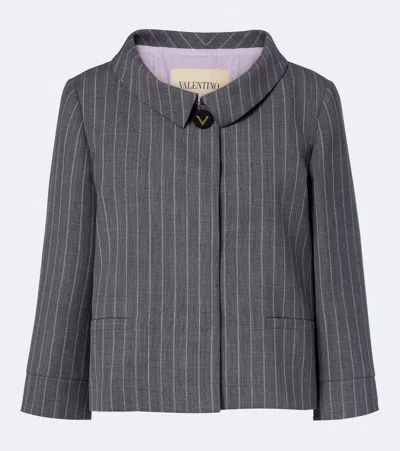 Valentino Striped Wool Grain De Poudre Jacket In Gray