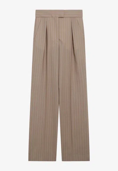 Valentino Pinstripe Wool Tailored Pants In Brown