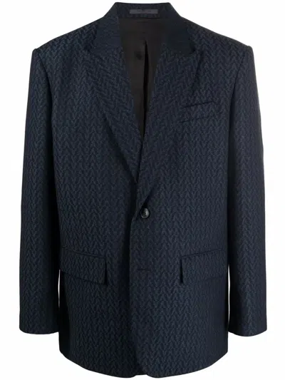 Valentino Vltn-print Single-breasted Suit Jacket In Blau