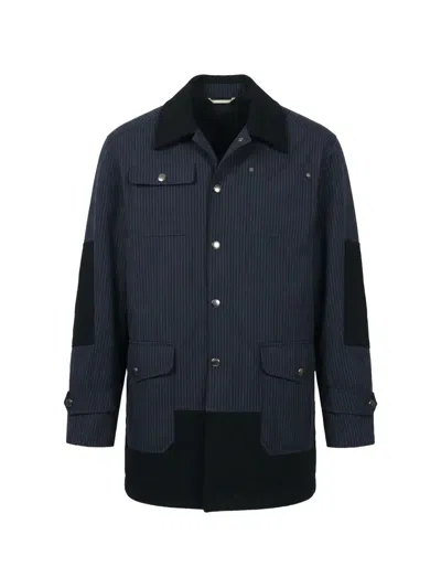 Valentino Pinstripe-pattern Panelled Coat In Blue