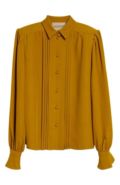 Valentino Pintuck Silk Cady Button-up Shirt In Orange