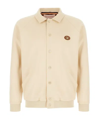 Valentino Piqué Bomber Jacket In Nude