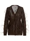 Valentino 'feather V-neck Sheer Cardigan With Ribbed Cuffs' In Brown