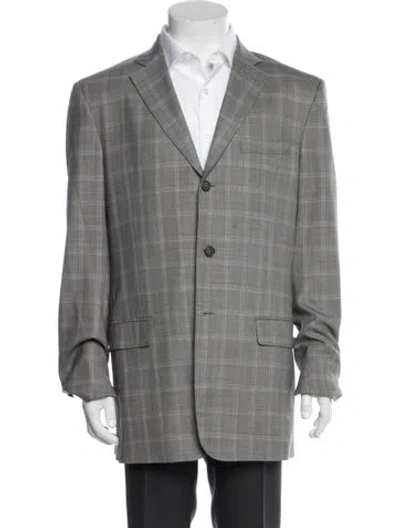 Pre-owned Valentino Plaid Print Blazer In Gray