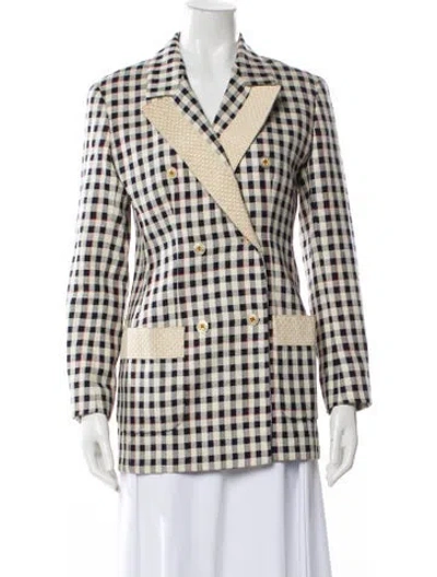 Pre-owned Valentino Plaid Print Blazer In White