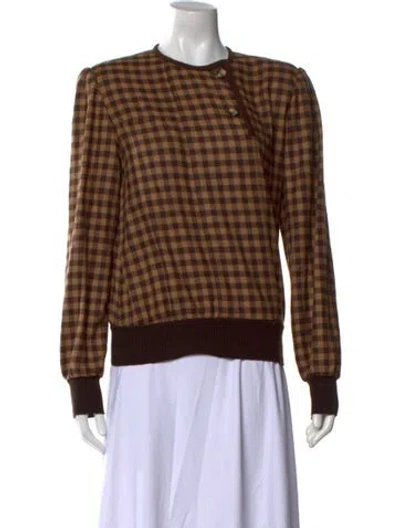 Pre-owned Valentino Plaid Print Crew Neck Sweater In Brown