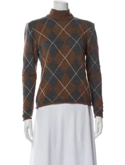 Pre-owned Valentino Plaid Print Turtleneck Sweater In Brown