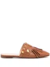Valentino Plaster Caster Fringed Slide Mules In Brown