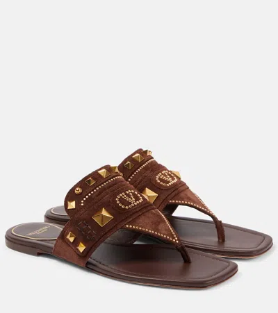 VALENTINO GARAVANI PLASTER CASTER STUDDED SUEDE THONG SANDALS