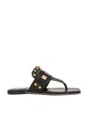 Valentino Black Buffalo Leather Studded Flip-flops In Nero