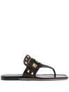 Valentino Black Buffalo Leather Studded Flip-flops In Black