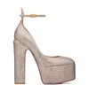 Valentino Crystal-embellished Suede Platform Pumps In Nude