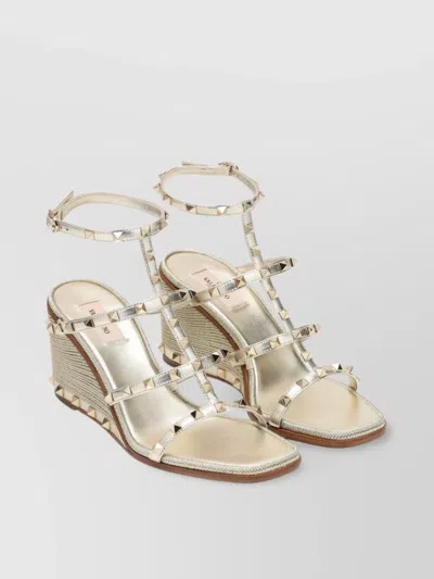 Valentino Garavani Platinum Rockstud Wedge Sandals