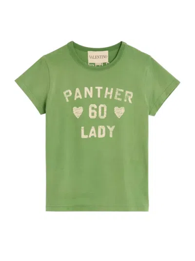 Valentino Playful Printed Cotton T-shirt With Bold Lettering In Green